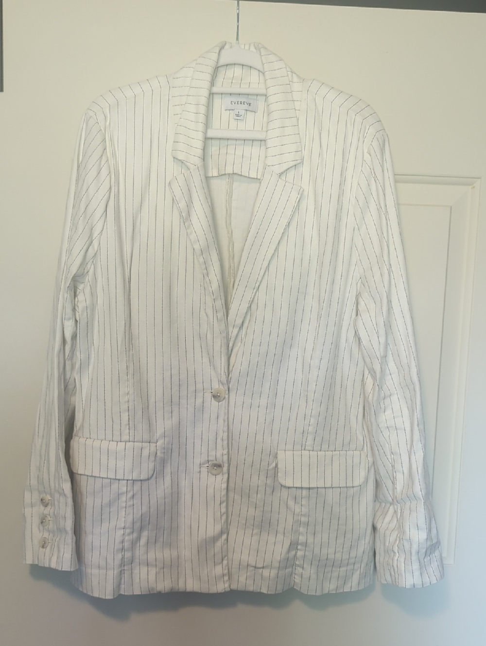 Evereve White Pinstripe Blazer with Navy Stripes